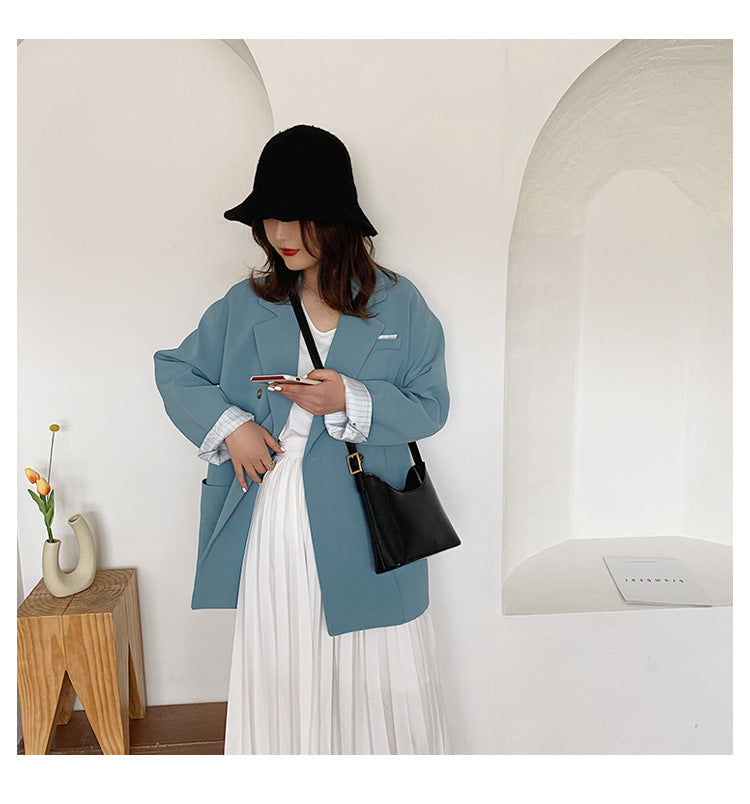 Casual retro bucket bag wide shoulder